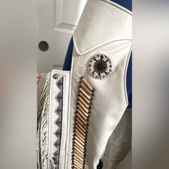 Real 100% Leather Tribe fringe pants festival motorcycle Native American chaps - Picture 2 of 16